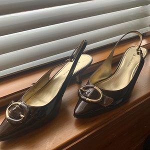 Kitten heel sling backs